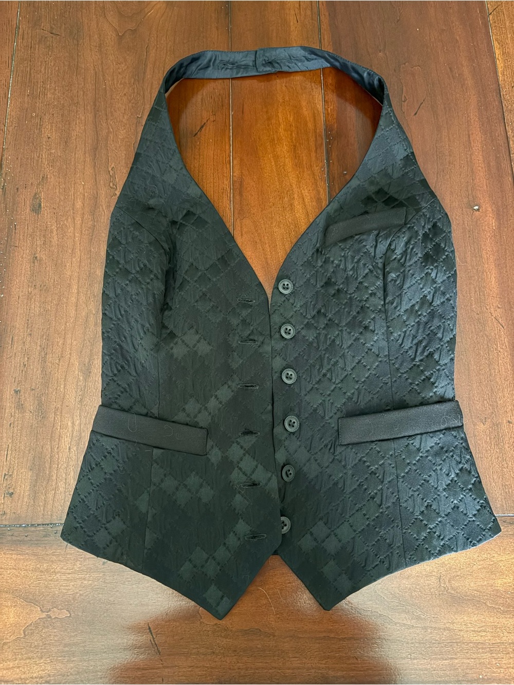 Anne Fontaine Black Quilted Satin Halter Vest